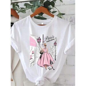 Women's Casual Loose Solid Color Round Neck Short Sleeve T-Shirt With Street